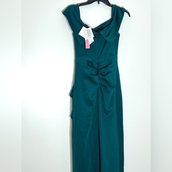 -AQUA WOMEN'S OFF THE SHOULDER CASCADE GOWN HUNTER GREEN SIZE 4 - Picture 9 of 10